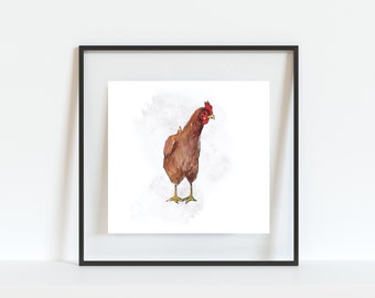 Farmhouse Chicken Watercolor Painting Wall Decor - Farmhouse Decor PNG -Bird Art - Rustic Decor - Kitchen Sign - Farm Animal-Nursery Animal