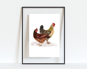 Watercolor Chicken // Printable // Farmhouse Decor // Hens