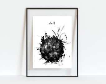 Abstract Art - Modern Minimalist Wall Decor Print - Sun Burst - Contemporary Art-Black and White-