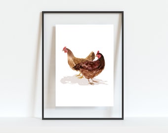 Farmhouse Chicken Watercolor Painting - Wall Decor, Farm Animal - Farmhouse Wall Art - Rustic Wall Art - Bird Art - Kitchen decor - Nursery