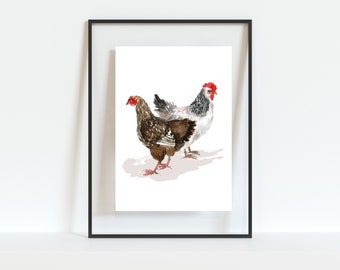 Farmhouse Chicken Watercolor Wall Decor, Farm Animal, Chicken - Farmhouse Wall Art - Rustic Decor - farmhouse chickens - Nursery Animal
