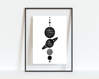 Solar System Wall Art - Planets - Planets SVG - Black and White - Space - Wall Art Printable - Space Poster - Space SVG - Wall Decor