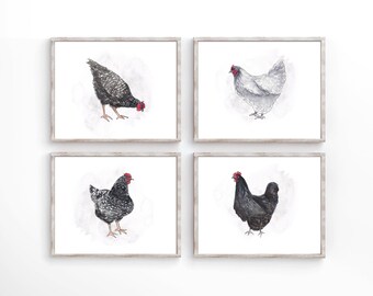 Farmhouse Chicken Watercolor Printables (Set of 4) - Instant Download SVG Art - Farmhouse Prints - Farmhouse Art - Watercolor painting