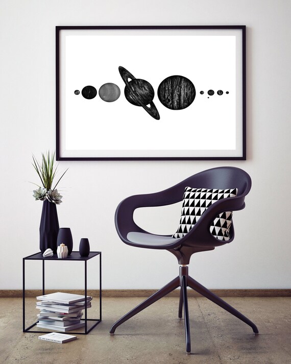 Solar System Wall Art Planets Aligned Printable Solar System Planets Black And White Wall Art Poster