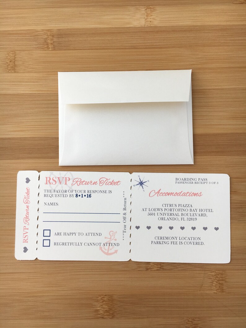 4.5 Piece Destination Wedding Theme with Metallic Envelopes Wedding Boarding Pass Invite