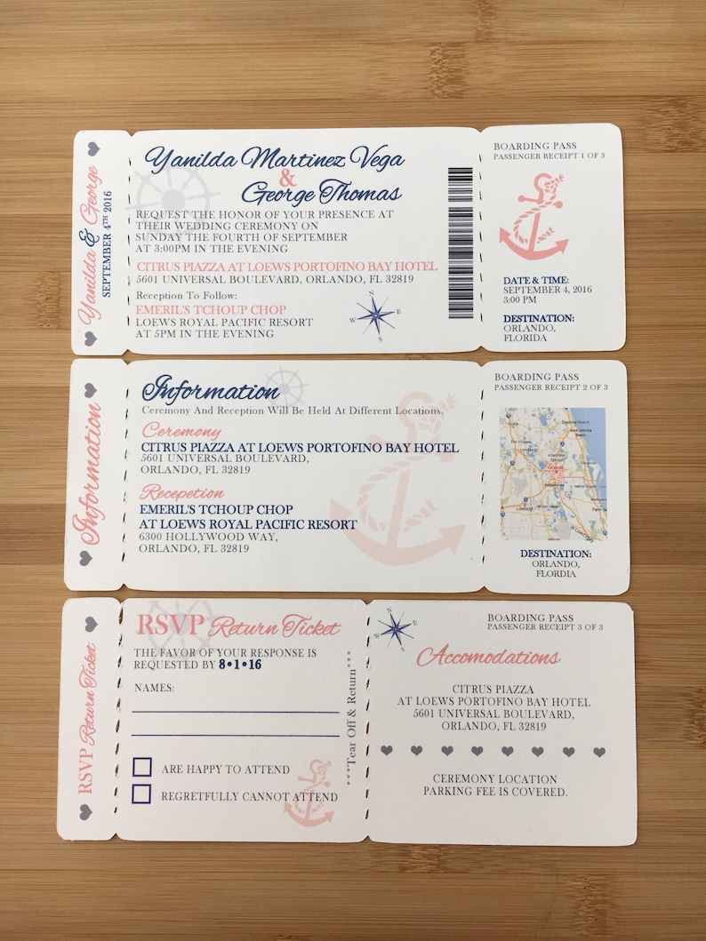 4.5 Piece Destination Wedding Theme with Metallic Envelopes Wedding Boarding Pass Invite