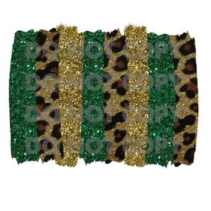 May include: Abstract digital art print featuring a repeating pattern of green, gold, and brown glitter stripes. The stripes are layered and have a textured, brushstroke effect.