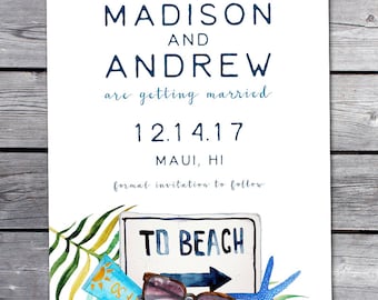 Beach Save the Date, Printable Save the Date, Destination Wedding Save the Date, Tropical Save the Date, Beach Wedding Save the Date, Modern