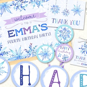 Printable Frozen Party Decorations, Frozen Invitation, Frozen Banner, Winter Birthday Decor, Snowflake Birthday Decoration, Frozen Party