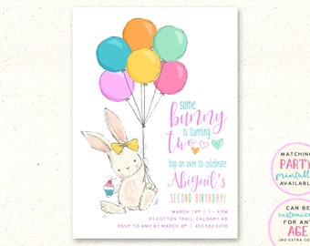 Printable Bunny Invitation, Bunny Birthday Invitation, First Birthday Invitation, Girl Birthday Invitations, Bunny Party Invite, Bunny Decor