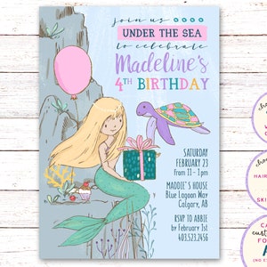 Mermaid Birthday Invitation, Under the Sea Invitations, Mermaid Invitation, Mermaid Invite, Mermaid Party, Mermaid Invitation, Under the Sea