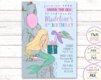 Mermaid Birthday Invitation, Under the Sea Invitations, Mermaid Invitation, Mermaid Invite, Mermaid Party, Mermaid Invitation, Under the Sea