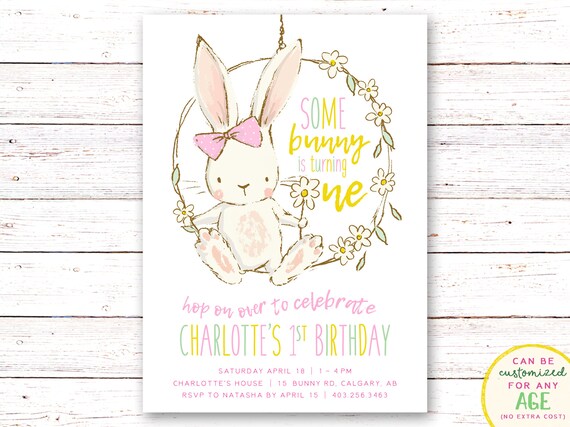 Bunny Invitation, Some Bunny Birthday Invitation, First Birthday Invitation, Girl Birthday Invitations, Bunny Party Invite, Spring Invite
