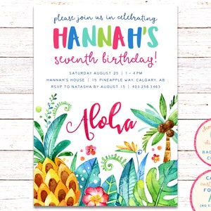 Invito tropicale, inviti Luau, inviti per feste in piscina, invito di compleanno Luau, invito Hawaii, invito tropicale, Luau