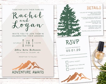 Wedding Invitation, Mountain Wedding Invitation Suite, Mountain Wedding Invitation, Woodland Invitation, Forest Wedding Invitation, Mountain