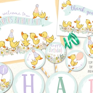 Printable Ducky Party Decorations, Party Decorations, Duckling Birthday Invitation, Ducky Birthday Decoration, First Birthday Party Decor
