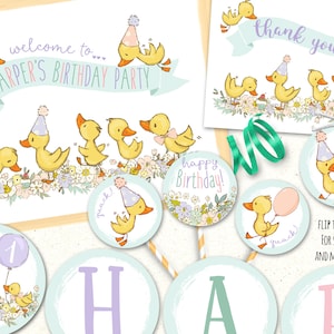 Decoraciones imprimibles de patitos para fiestas, decoraciones para fiestas, invitación de cumpleaños de patitos, decoración de cumpleaños de patitos, decoración para fiesta de primer cumpleaños
