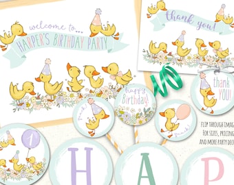Printable Ducky Party Decorations, Party Decorations, Duckling Birthday Invitation, Ducky Birthday Decoration, First Birthday Party Decor
