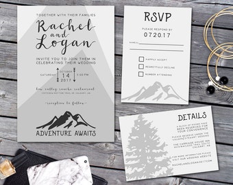 Wedding Invitation, Mountain Wedding Invitation Suite, Mountain Wedding Invitation, Woodland Invitation, Forest Wedding Invitation, Mountain