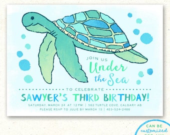 Under the Sea Invitations, Turtle Birthday Invitation, Sea Turtle Invitation, Under the Sea Birthday Invitations, Beach Birthday Invitation
