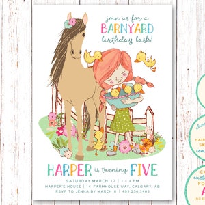Invitation A La Grange Rose Anniversaire Dune Fille Etsy Canada