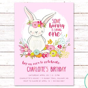 Bunny Invitation, Bunny Invite, Bunny Party Invitation, First Birthday Invitation, Girl Birthday Invitation, Rabbit Invite,  Bunny Invite