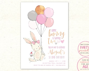 Invito con coniglietto, Invito di compleanno con coniglietto, Invito per festa con coniglietto, Invito per il primo compleanno, Invito di compleanno per bambina, Compleanno primaverile