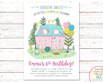 Printable Camping Invitation, Glamping Invitation, Sleepover Birthday Invitation, Glamping Birthday Invitation, Sleepover Girl Invitation