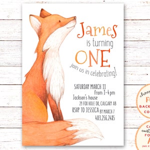 Woodland Birthday Invitation, Fox Birthday Invitation, Woodland Invitation, First Birthday Invitation, Woodland Invite, Fox Invitation, Fox