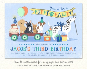 Puppy Birthday Invitation, Puppy Party Invitation, Dog Birthday Invitations, First Birthday Invitation, Boy Invitation, Parade Invitation