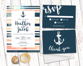 Wedding Invitation, Nautical Wedding Invitation, Anchor Wedding Invitation, Nautical Invitation, Nautical Wedding Invitation Suite, Anchor