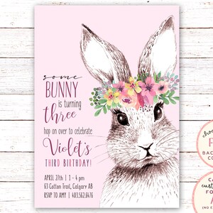 Bunny Invitation, Bunny Birthday Invitation, Boho Party Invitation, First Birthday Invitation, Girl Birthday Invitations, Bunny Birthday