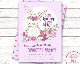 Bunny Birthday Invitation: Floral Bunny Party Invite (Printable PDF or JPEG)