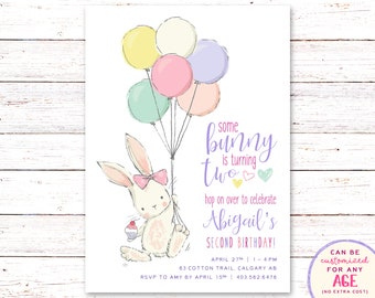 Bunny Invitation, Bunny Birthday Invitation, Bunny Party Invitation, First Birthday Invitation, Girl Birthday Invitation, Bunny Birthday