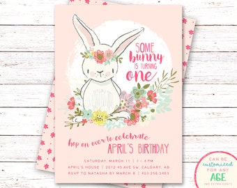 Bunny Birthday Invitation, Bunny Invitation, First Birthday Invitation, Bunny Party Invitations, Girl Birthday Invitations, Bunny Party