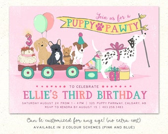 Puppy Birthday Invitation, Puppy Party Invitation, Puppy Birthday Invitations, Puppy Adoption Party Invitation, Pawty Invitation, Dog Invite