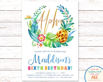 Tropical Birthday Invitation: Luau Party Invitation (Printable JPEG or PDF)