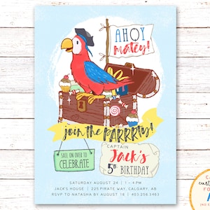 Pirate Invitation, Pirate Party Invitations, Pirate Invitations, Pirate Birthday Invitation, Parrot Invitation, Pirate Party Invite, Pirate