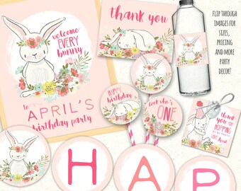 Printable Bunny Party Decorations, Bunny Birthday Party Decoration, Bunny Party Decor, Bunny Birthday Invitation, Bunny Birthday Decorations