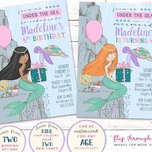 Mermaid Invitation, Under the Sea Invitations, Mermaid Birthday Invitation, Mermaid Invite, Mermaid Party, Girls Invitation, Under the Sea