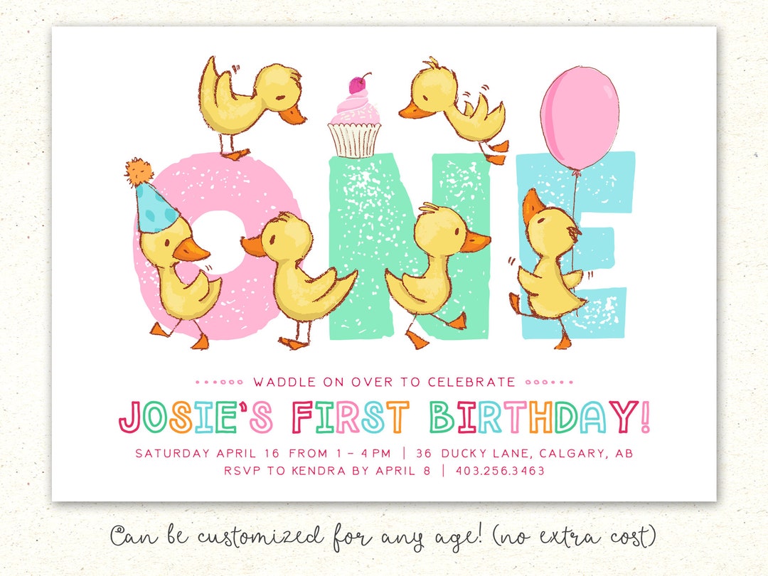 Ducky Printable Invitation, Duck Invitation, First Birthday Invitation