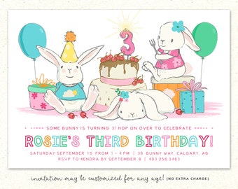 Bunny Birthday Invitation, Bunny Invitation, First Birthday Invitation, Bunny Birthday Invitations, Bunny Birthday Invitation, Bunny Party