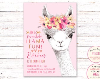 Llama Invitation, Llama Birthday Invitation, Alpaca Invitation, First Birthday Invitation, Llama Party Invitation, Alpaca Girl Invitation