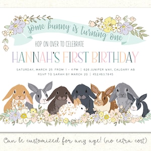 Printable Bunny Birthday Invitation, Bunny Birthday Invite, First Birthday Invitation, Rabbit Birthday Invitation, Bunny Party Invitation