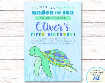 Under the Sea Invitations, Turtle Birthday Invitation, Sea Turtle Invitation, Under the Sea Birthday Invitations, Beach Birthday Invitation