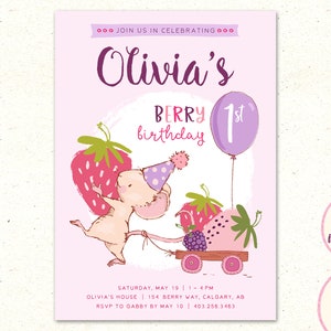 Berry First Birthday Invitation: Strawberry Party Invite (Printable PDF or JPEG)