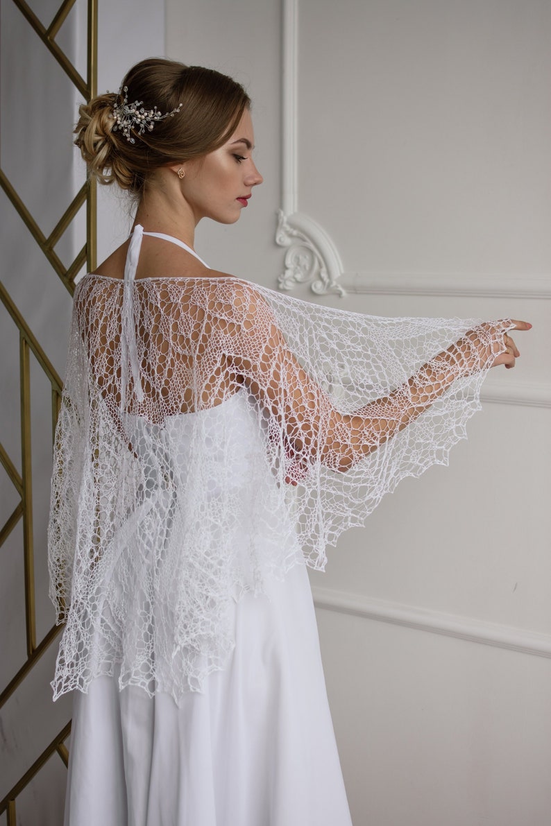 Hand knitted wedding summer shawl and wrap natural linen boho Etsy