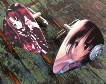 Anime guitar pick cufflinks /Personalized cufflinks / Grooms cufflinks / Custom cufflinks /Bucks party / Boutons de manchette