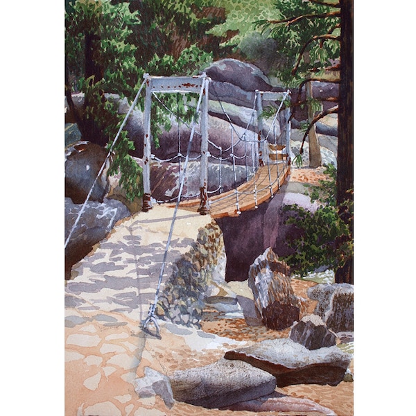 Yosemite - Note Card - Giclee - Wawona Swinging Bridge