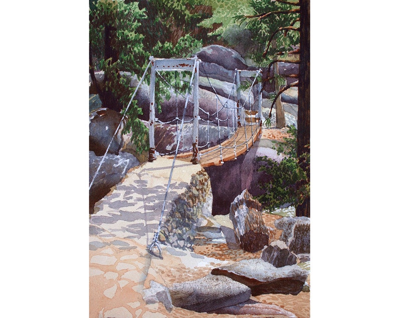 Yosemite Note Card Giclee Wawona Swinging Bridge